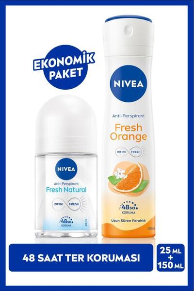 NIVEA Kadın Sprey Deodorant Fresh Orange 150ml Ve Mini Roll-on Fresh Natural ...