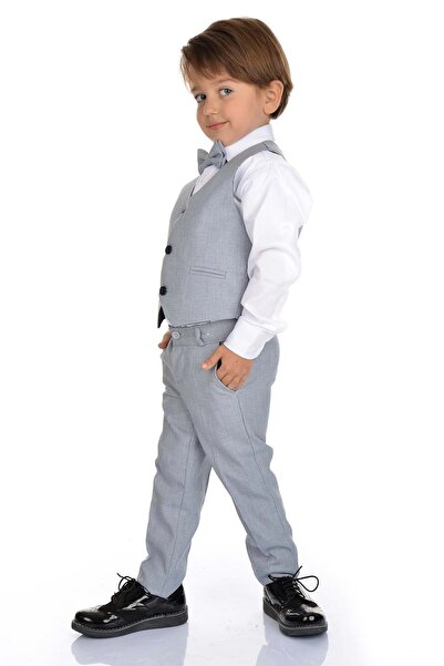 s.t. sebat tekstil Vestă cu 3 nasturi pentru băiat, cămașă, papion, broșă și pantaloni Set pentru ocazii speciale