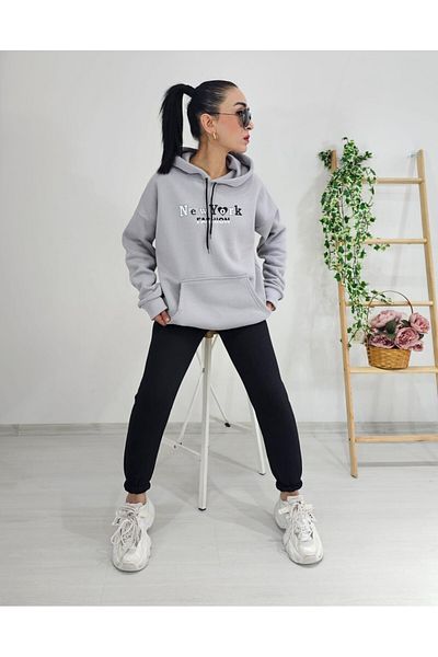 6 butik altı üstü butik Σετ αθλητικής φόρμας με κουκούλα NY 3 Thread Kangaroo Pocket