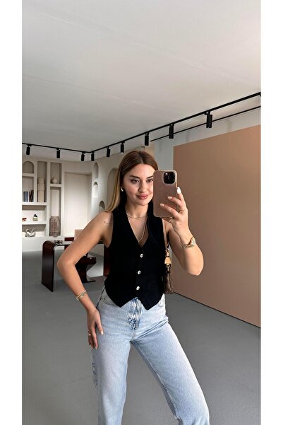 Sezgi Tekin Μαύρο τζιν γιλέκο - Λεπτομέρειες ζώνης μέσης