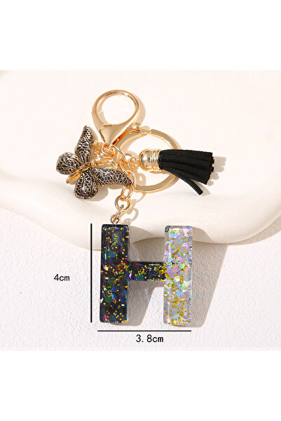 Choice1 H Men and women Resin Letter Keychain with Black Butterfly and Tassel...