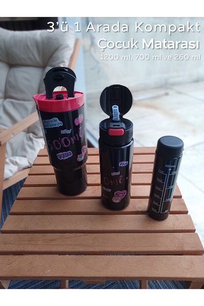 ARVALE 3 in 1 Nesting Flask Set with Sticker |   1200 Ml, 700 ml and 260 ml Children's Water Bottle