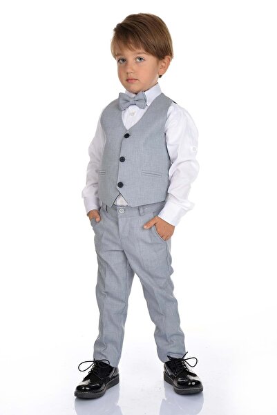 s.t. sebat tekstil Vestă cu 3 nasturi pentru băiat, cămașă, papion, broșă și pantaloni Set pentru ocazii speciale