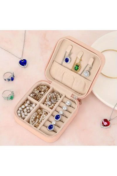 Chicom Travel Size Powder Color Jewelry Box Organizer with Velvet Compartment