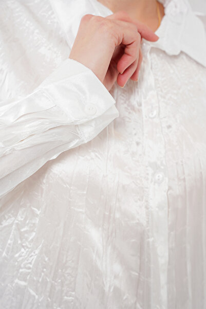 Bigdart Women's Crinkle Satin Shirt 20316 - White