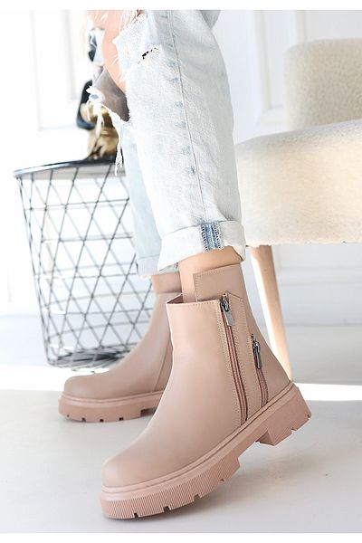 MR RZN STORE Menta Nude Skin Zipper Accessory Boots - Lisinya
