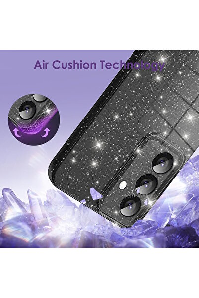 m.tk moveteck Samsung Galaxy S24 Fe Kılıf Simli Yaldızlı Darbeye Dayanıklı Kamera Korumalı Parlak Silikon Kenarlı
