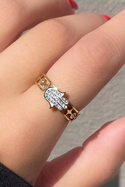 TakıDolabı خاتم فولاذي قابل للتعديل مع تفاصيل حجرية باللون الذهبي