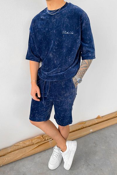 HAFKAGİYİM Μπλουζάκι Indigo Thin Corded Tie Dye Κέντημα Λεπτομέρεια Oversize T-Shirt