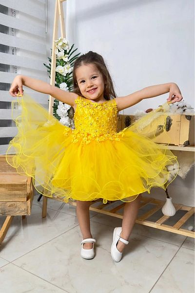 vestitino Girl's Puffy Skirt Dress with Pearl Detail