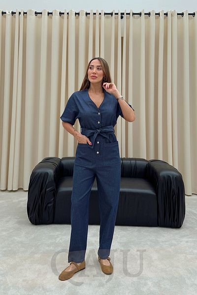 Qaju Salopetă de damă din denim din lycra cu talie elastică