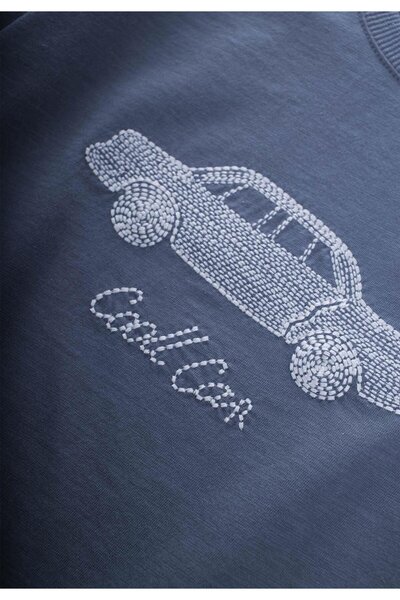 Cigit Tricou Brodat Mașină Punto Albastru Indigo 2-10 Ani