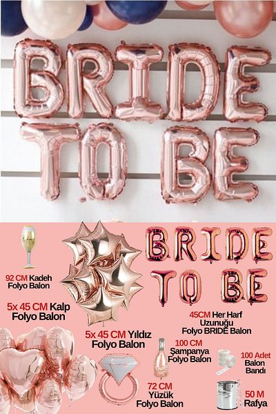 Baloncu Dede Bride to Be Foil Balloon New Bridal Party Celebration Foil Heart Set Bachelorette Party