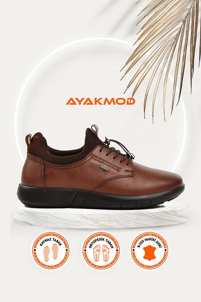 AYAKMOD Esse 28607 Tan Ανδρικά Ορθοπεδικά Δερμάτινα Casual Παπούτσια