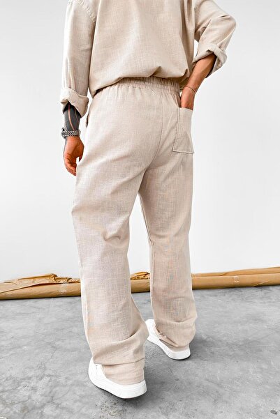 HAFKAGİYİM Stone Premium Linen Basic Baggy Trousers
