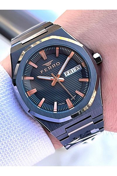 FERRO Erkek Kol Saati Italian Design 3 Atm Wristwatch Efm40136-A4 Steel Band as Engaged and Bridegroom