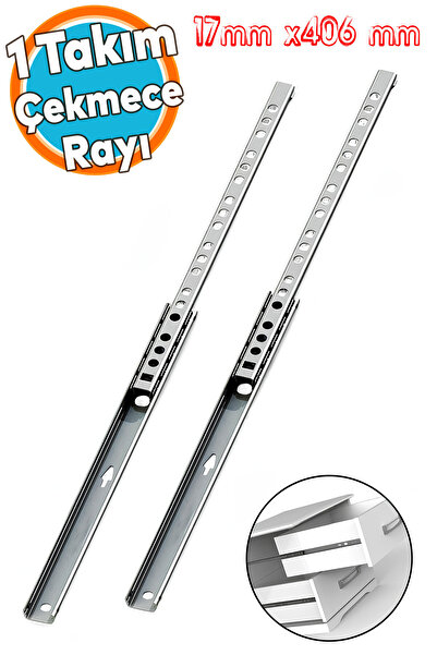 NZB Teleskopik İnce Bilyeli Bilyalı Dolap Çekmece Rayı Sürgüsü Metal En 1.7 cm 17 mm Uzunluk 40,6 cm