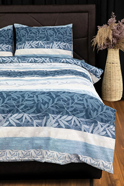 FAVORA Natura Lastikli Çarşaflı Çift Kişilik Nevresim Takımı - Mavi