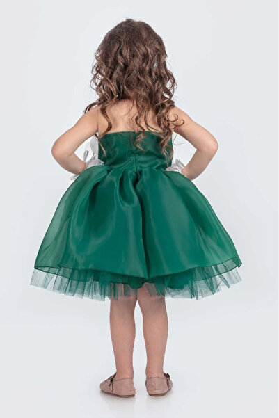 vestitino Kız Çocuk Abiye Elbise Karolin Kumaş Gül Aksesuarlı