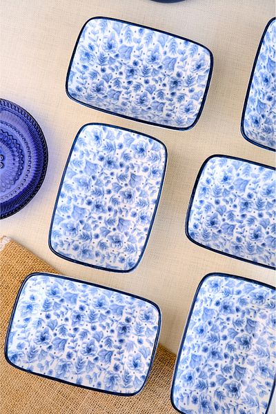 tabakevi Plate House Porcelain Blue Heaven Boat Plate 6 Pieces 17X12X3Cm