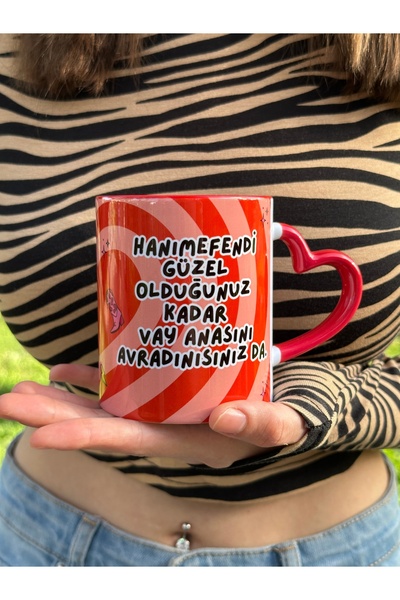 mug shop Yazılı Tasarm Hediyelik Kalp Kulp Porselen Kupa Bardak
