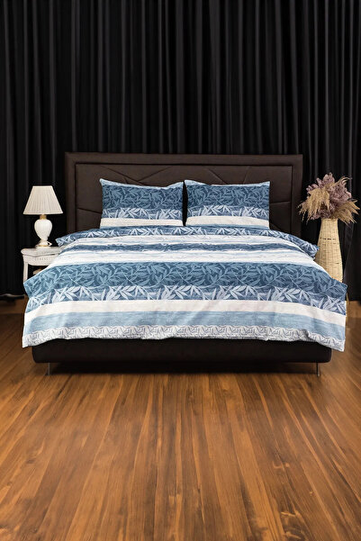 FAVORA Natura Lastikli Çarşaflı Çift Kişilik Nevresim Takımı - Mavi