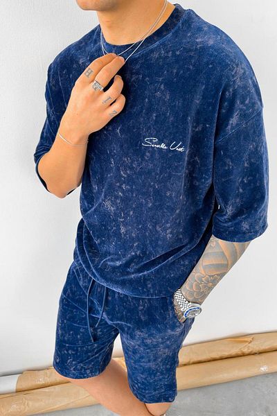 HAFKAGİYİM Μπλουζάκι Indigo Thin Corded Tie Dye Κέντημα Λεπτομέρεια Oversize T-Shirt
