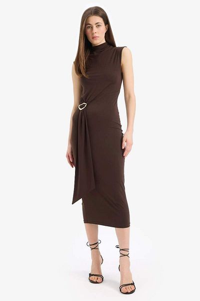 DeFacto Νέα σεζόν Bodycon Bodycon Αμάνικο μίντι φόρεμα με ζιβάγκο Basic με απλή πόρπη