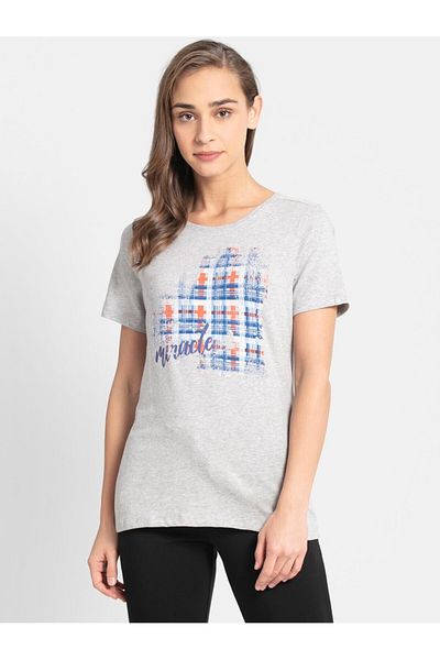 JOCKEY Athleisure-Womens BU-Graphic T Shirt 1361-0103-Lt Grey Mel