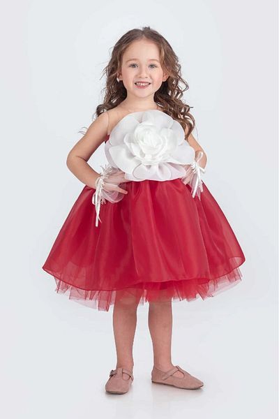 vestitino Girl's Evening Dress Karolin Fabric with Rose Accessories