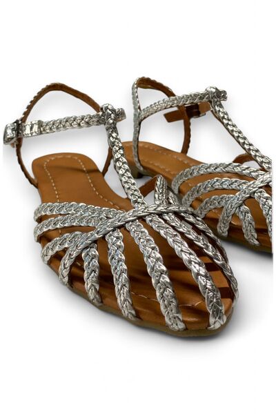 CUCA Genuine Leather Hair Braid Detailed Daily Women's Sandals