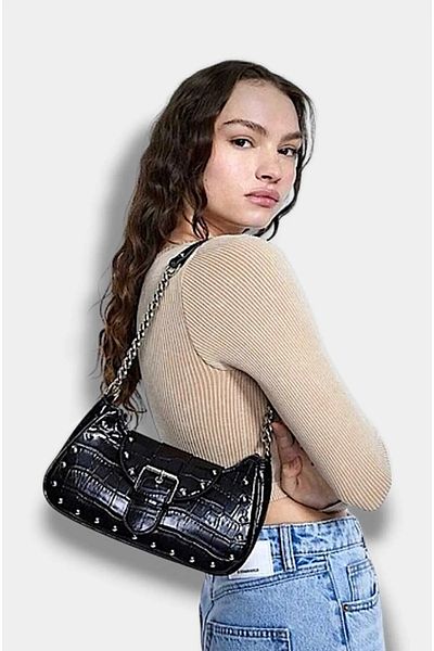 roseberry Black Crocodile Studded Women's Shoulder Bag - R1315
