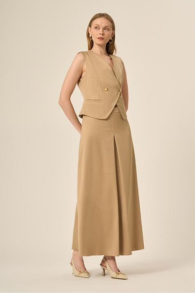 FTZ WOMEN Women's Vest Skirt Striped Suit Beige 31147