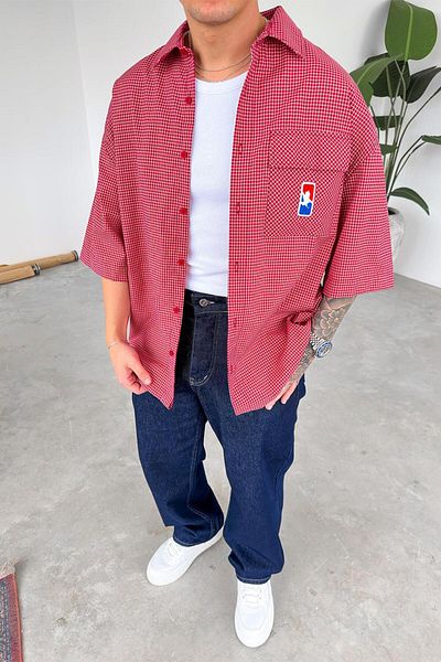 HAFKAGİYİM Red Checkered Adjustable Waist Oversize Shirt