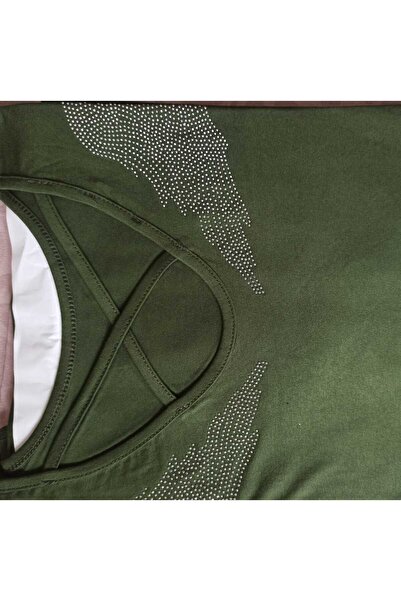 Noname Balanne Taşlı Likralı-Pamuklu Anne Penye Bisiklet Yaka Kısa Kollu Anne...