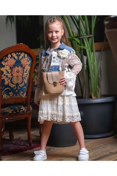 s.t. sebat tekstil Girl Cb717 Denim Jacket and Dress Set