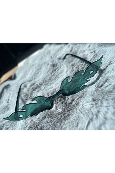 ZephiaStore Yeşil Alevli Güneş Gözlüğü Ateş Efektli Gözlük Parti Gözlüğü Akse...