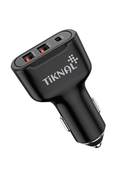 Tiknal | Car Charger 18W PD USB-C port + Dual USB-A Port | Black
