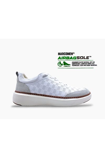 MARCOMEN Genuine Leather Printed Surface Comfortable Men's White Stylish Casual Shoes