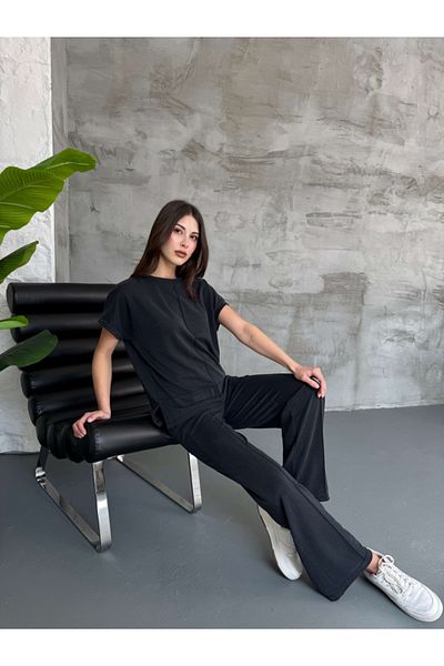 Elif Özbey Butik Smoked Short Sleeve Bias Modal Suit