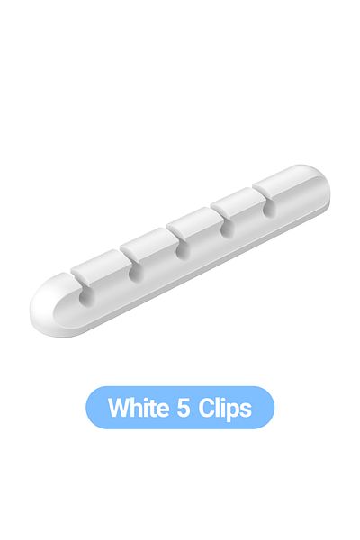 Choice حامل كابلات لاصق أبيض بخمس فتحات لإدارة الأسلاك ومنظم الأسلاك لكابينة شحن USB لسطح المكتب