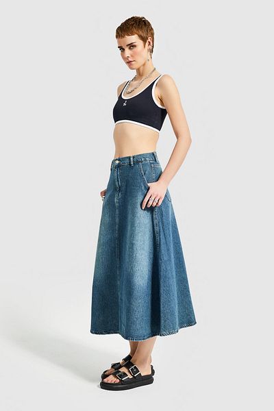 its basic Women's Tint Color A Type Cut Denim Skirt