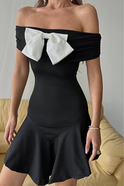 Neşeli Butik Women Mini Size Lycra Bow Dress Nbdf038
