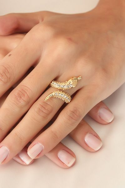 BESKAR Gold Color Adjustable Zircon Stone Women's Snake Ring