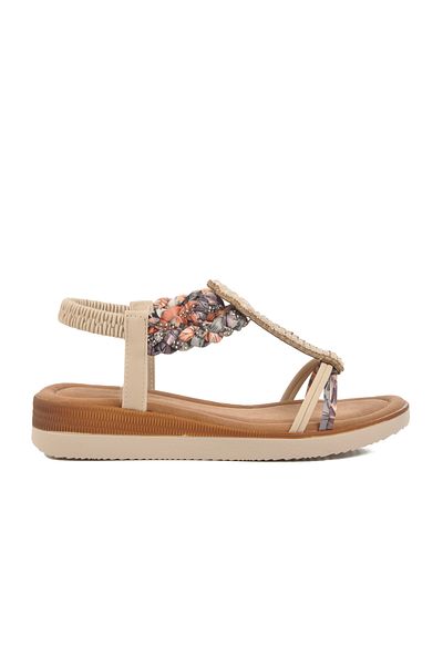 AYAKMOD Beige Embroidered Light Thin Sole Women's Sandals 358131   Z