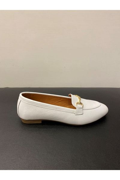 özay bodrum Women's Genuine Leather Buckle Loafer & Ballet Shoes