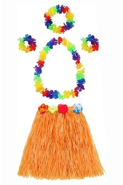 YNT İthalat Heyfit Adult & Child Compatible Luau Aloha Orange Impact & Necklace Crown 2Pcs Bracelet Set