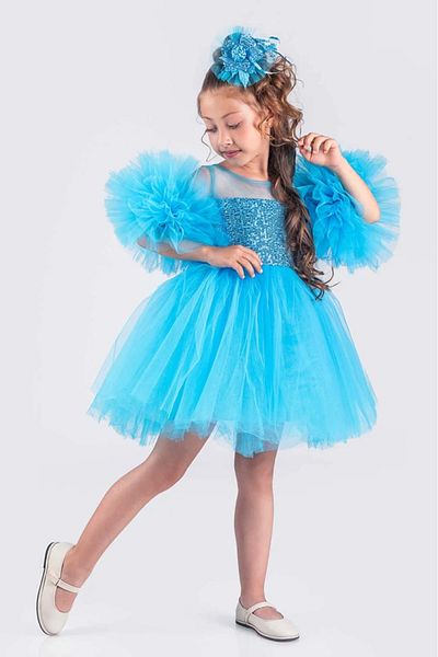 vestitino Rochie de seara pentru fete cu maneca pompon cu paiete cu paiete