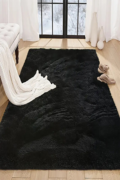 Black Post Woven Carpet Plush Soft Anti-Slip Antibacterial