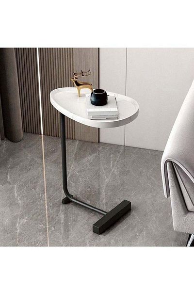 COOYA C-shaped sofa side table, stable and durable, curved tabletop, easy to clean and assemble, white